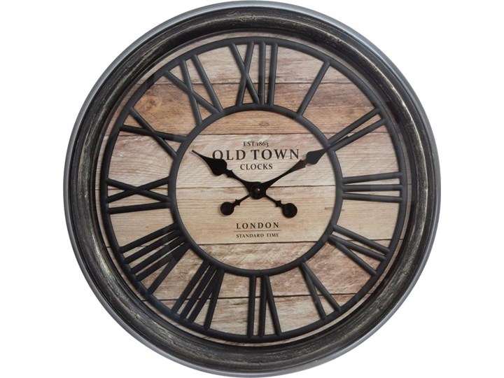 Zegar ścienny 3D Old Town 50 cm Metal Okrągły Drewno Zasilanie Bateryjne Styl Vintage