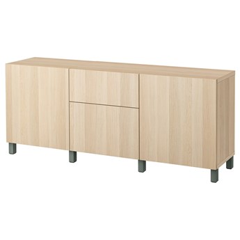 IKEA BESTÅ Kombinacja z szufladami, Dąb bejcowany na biało/Lappviken/Stubbarp zielony, 180x42x74 cm