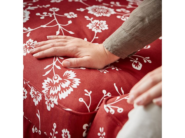 IKEA EKTORP Sofa narożna 4-osobowa, Virestad czerwony/biały, Minimalna szerokość: 243 cm Lewostronne Nóżki Bez nóżek Prawostronne Rozkładanie