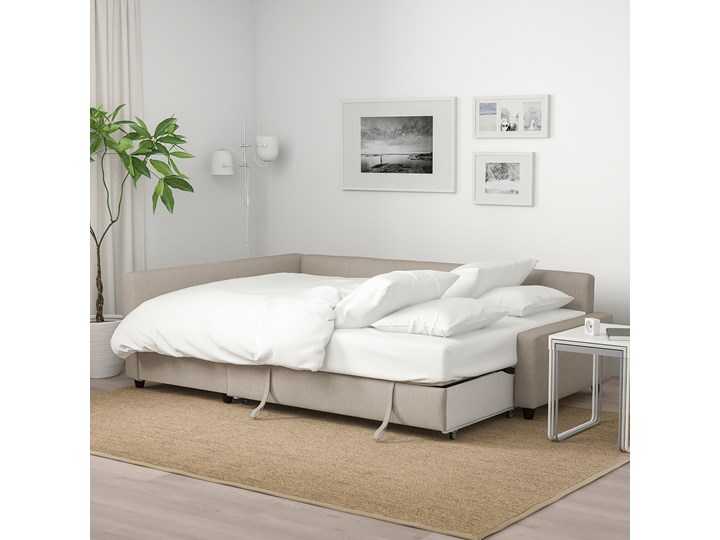 IKEA FRIHETEN Narożnik z funkcją spania, Hyllie beżowy, Długość: 230 cm Lewostronne Głębokość 151 cm Styl Nowoczesny Wysokość 66 cm Nóżki Na nóżkach