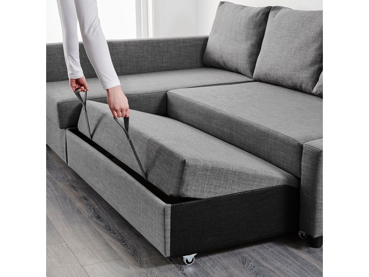 IKEA FRIHETEN Narożnik z funkcją spania, z dodatkowymi poduchami oparcia/Skiftebo ciemnoszary, Szerokość: 230 cm Lewostronne Rozkładanie Rozkładany Kategoria Narożniki