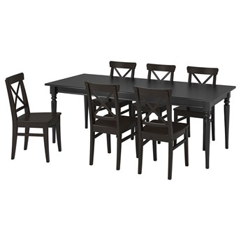 IKEA INGATORP / INGOLF Stół i 6 krzeseł, czarny/brązowoczarny, 155/215 cm