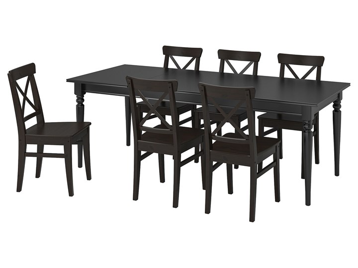 IKEA INGATORP / INGOLF Stół i 6 krzeseł, czarny/brązowoczarny, 155/215 cm