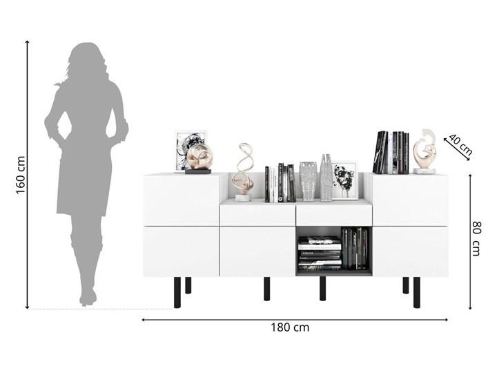 Nowoczesna duża biała komoda Skandica TORRA / 180 cm Styl Minimalistyczny Płyta MDF Płyta laminowana Głębokość 40 cm Szerokość 90 cm Pomieszczenie Sypialnia