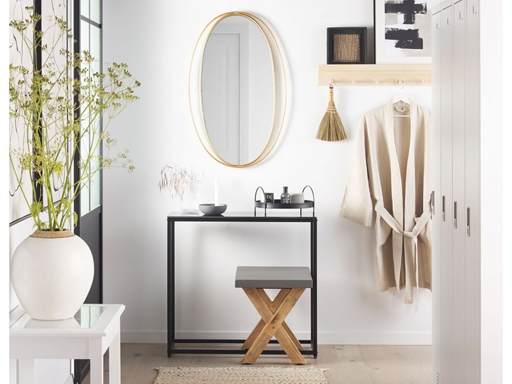 Lustro ścienne wiszące owalne złote 90 x 55 cm dekoracja ścienna do salonu glamour Kolor Złoty Pomieszczenie Sypialnia