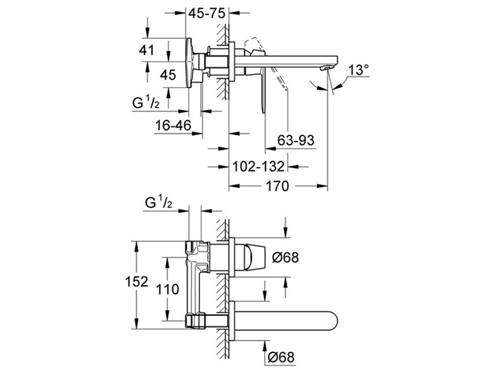 Grohe Eurosmart Cosmopolitan bateria umywalkowa podtynkowa 19381000 Bateria ścienna Wykończenie Chrom