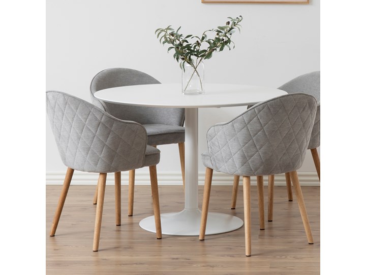 SELSEY Stół do jadalni okrągły Balsamita średnica 110 cm biały Rozkładanie Wysokość 74 cm Metal Płyta MDF Kategoria Stoły kuchenne