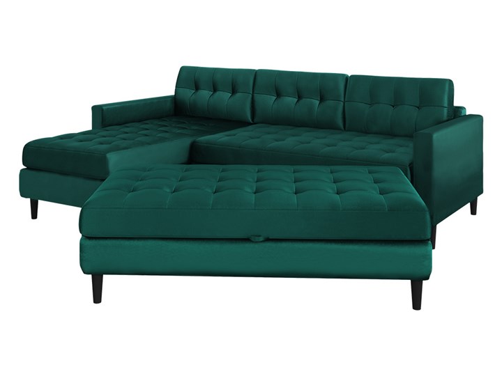 SELSEY Narożnik Kopenhaga zielony czarne drewniane nóżki z pufą z funkcją spania Szerokość 225 cm Lewostronne Modułowe Wysokość 80 cm Nóżki Na nóżkach