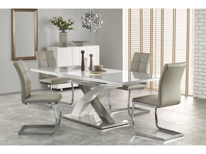 SELSEY Stół rozkładany Reinosa 160-220x90 cm popielaty ze szklanym blatem Szkło Wysokość 77 cm Długość 160 cm Długość 220 cm Płyta MDF Szerokość 160 cm Stal Styl Nowoczesny