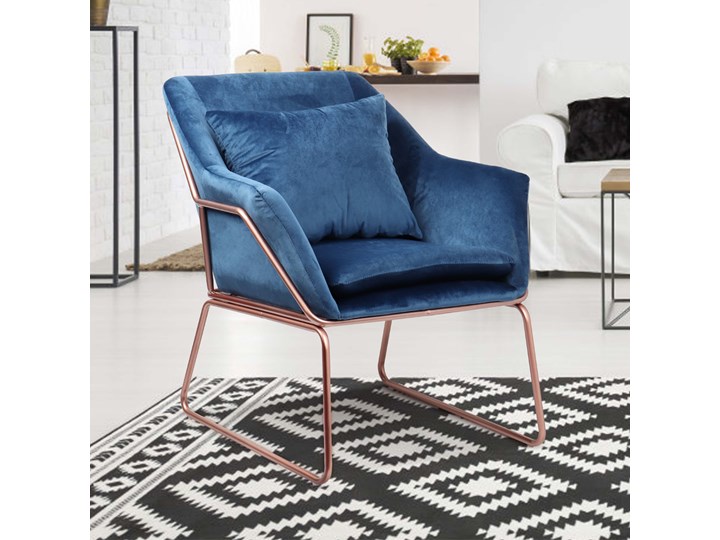 SELSEY Fotel Tale kubełkowy granatowy na podstawie w kolorze różowego złota Fotel inspirowany Szerokość 70 cm Tkanina Kategoria Fotele do salonu Kolor