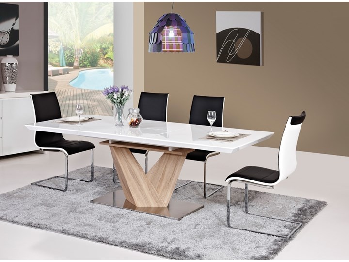 SELSEY Stół rozkładany Aramoko 140-200x85 cm sonoma - biały Długość 200 cm Płyta MDF Wysokość 75 cm Stal Długość 140 cm Kolor Beżowy