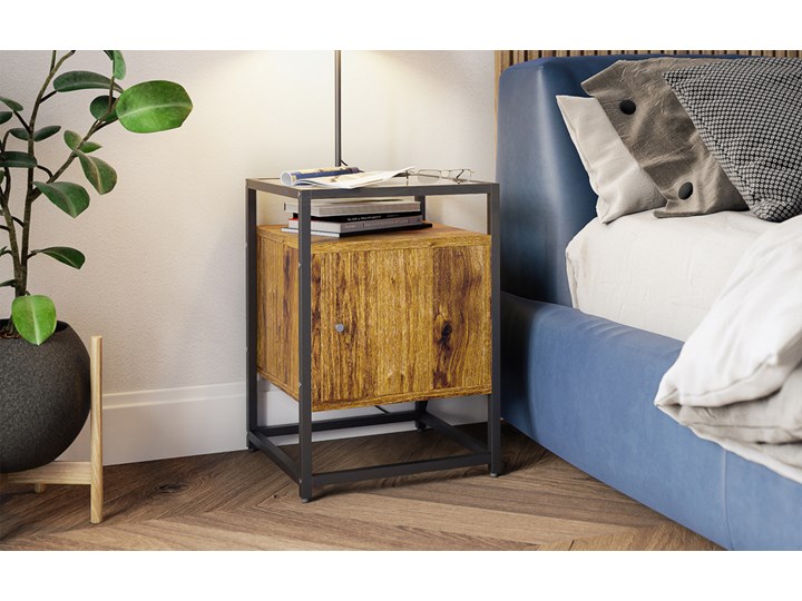 SELSEY Szafka nocna Ramizu 40x40 cm Metal Płyta MDF Szkło Płyta meblowa Płyta laminowana Stal Kategoria Szafki i regały Na zdjęcia Typ Nocne