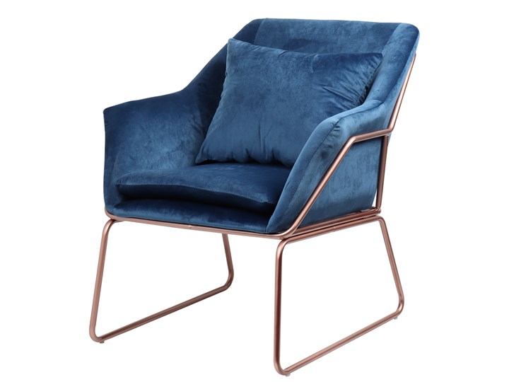 SELSEY Fotel Tale kubełkowy granatowy na podstawie w kolorze różowego złota Szerokość 70 cm Fotel inspirowany Tkanina Kolor Pomieszczenie Salon