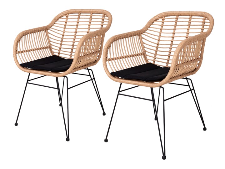 SELSEY Zestaw dwóch krzeseł Hacive naturalne Rattan Stal Metal Kolor Czarny