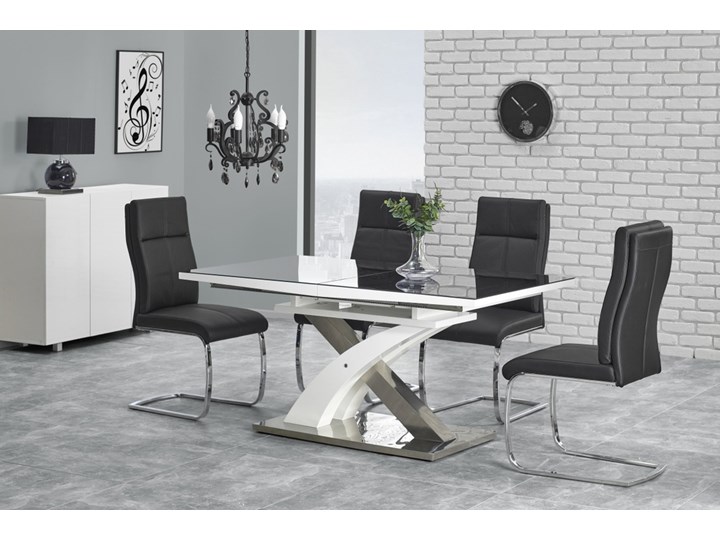 SELSEY Stół rozkładany Reinosa 160-220x90 cm czarny ze szklanym blatem Szerokość 62 cm Długość 160 cm Szerokość 100 cm Wysokość 77 cm Stal Kształt blatu Prostokątny Szerokość 160 cm Płyta MDF Szkło Długość 220 cm Styl Nowoczesny