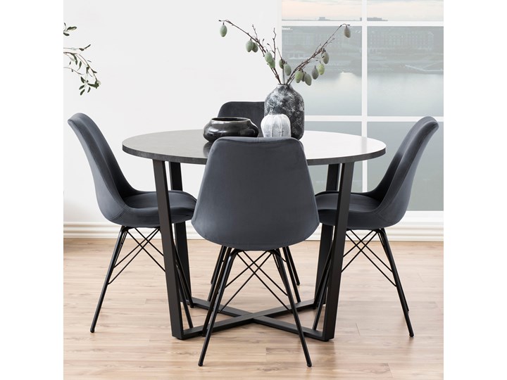 SELSEY Stół Adhafera czarny średnica 110 cm Płyta MDF Metal Wysokość 75 cm Styl Industrialny Marmur Drewno Rozkładanie