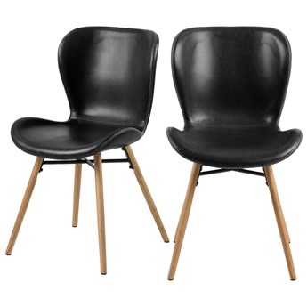 SELSEY Zestaw dwóch krzeseł tapicerowanych Glena czarna ekoskóra na dębowych nóżkach