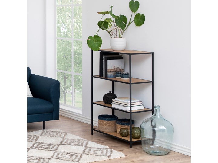 SELSEY Regał otwarty Seaford symetryczny 114 cm Płyta laminowana Metal Płyta MDF Kategoria Witryny Na książki Płyta meblowa Uniwersalne Drewno Kolor Beżowy