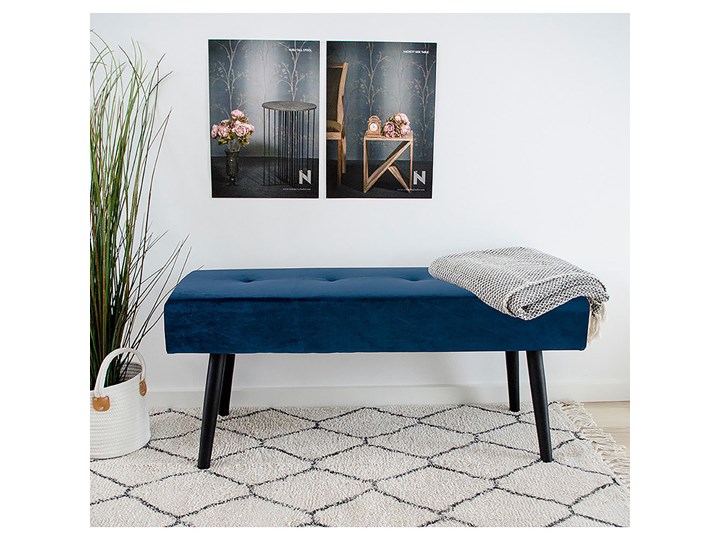 SELSEY Ławka tapicerowana Belicer 100x35 cm niebieski velvet Pikowana Pomieszczenie Sypialnia Pomieszczenie Przedpokój