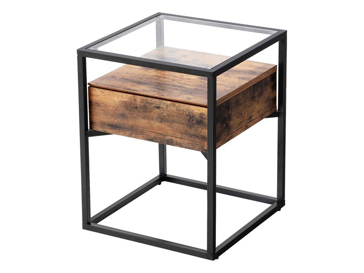 SELSEY Stolik kawowy z szufladą Ramizu 43x43 cm Szkło Metal Wysokość 54 cm Drewno Kształt blatu Kwadratowe