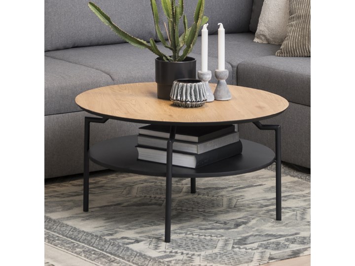 SELSEY Stolik kawowy okrągły Cernik o średnicy 80 cm dąb Metal Wysokość 45 cm Płyta MDF Kształt blatu Okrągłe