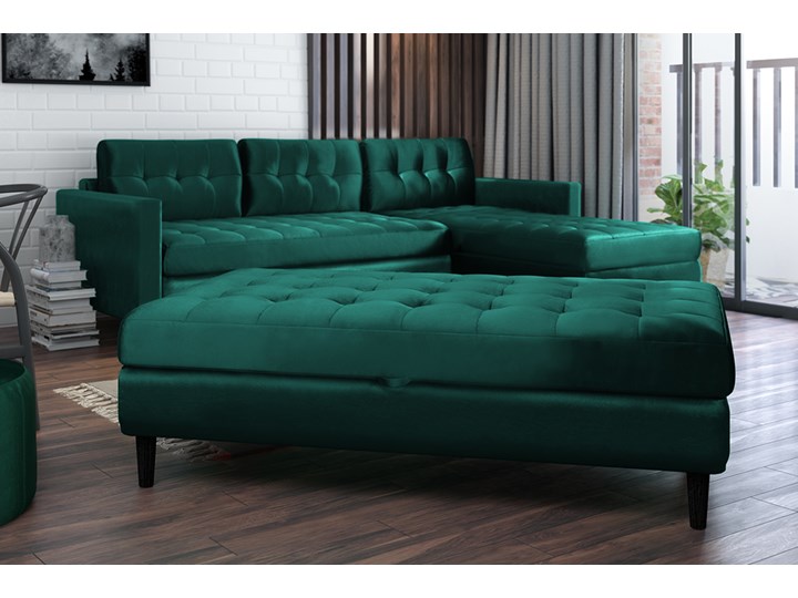 SELSEY Narożnik Kopenhaga zielony czarne drewniane nóżki z pufą z funkcją spania Materiał obicia Materiał pikowany Lewostronne Modułowe Wysokość 80 cm Szerokość 225 cm Kategoria Narożniki