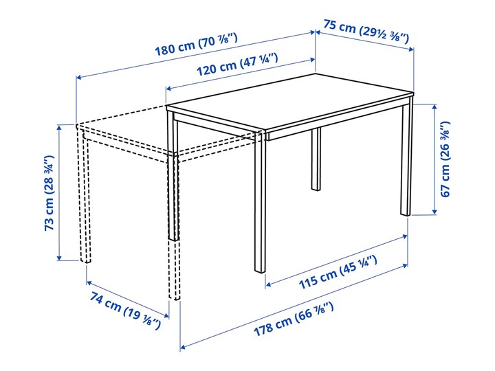 IKEA VANGSTA / TEODORES Stół i 4 krzesła, biały/biały, 120/180 cm Pomieszczenie Jadalnia Kategoria Stoły z krzesłami