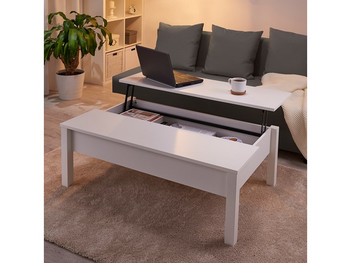 IKEA TRULSTORP Stolik kawowy, biały, 115x70 cm Tworzywo sztuczne Wysokość 41 cm Płyta MDF Wysokość 55 cm Rozmiar blatu 70x115 cm