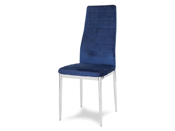 Krzesło nowoczesne tapicerowane welurowe na metalowych chromowanych nogach do salonu kuchni niebiesk ...
