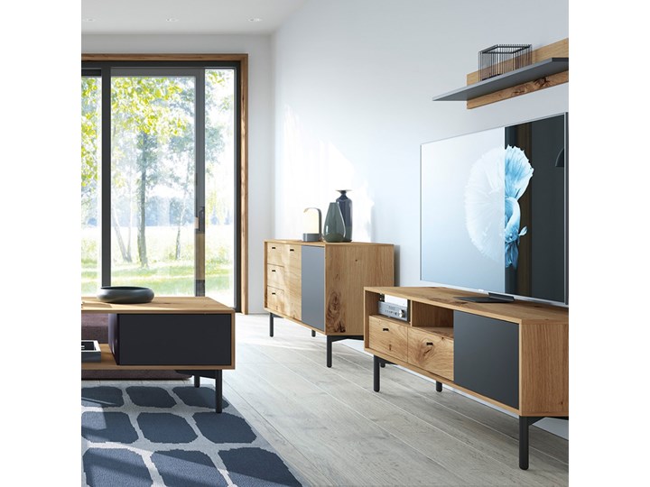 FLOW Komoda DAB ARTISAN-CZARNY 151x74x41 cm Wysokość 74 cm Szerokość 151 cm Styl Industrialny