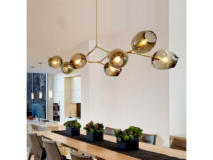 Chemistry gold - 6-punktowa nowoczesna lampa wisząca - różne klosze Szkło Metal Lampa z kloszem Kolor Złoty Lampa inspirowana Styl Nowoczesny