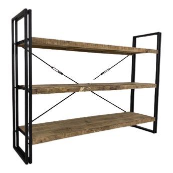 Portland 3 - regał industrialny, drewno egzotyczne mango, stal, 3 półki, 120cm