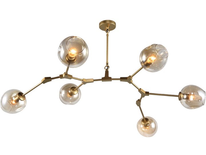Chemistry gold - 6-punktowa nowoczesna lampa wisząca - różne klosze Szkło Lampa z kloszem Metal Lampa inspirowana Styl Nowoczesny