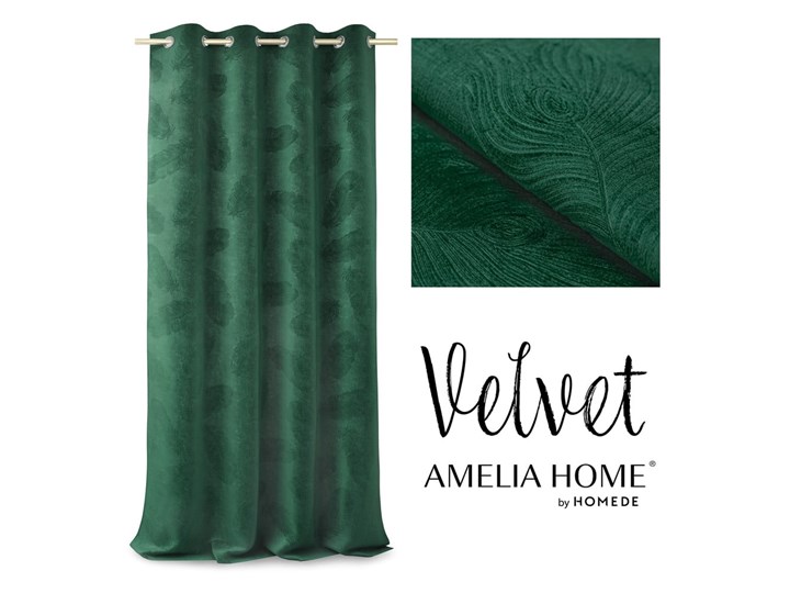 Zielona zasłona z aksamitną powierzchnią AmeliaHome Peacock, 140x250 cm Bawełna Poliester Typ Zasłony gotowe Mocowanie Kółka