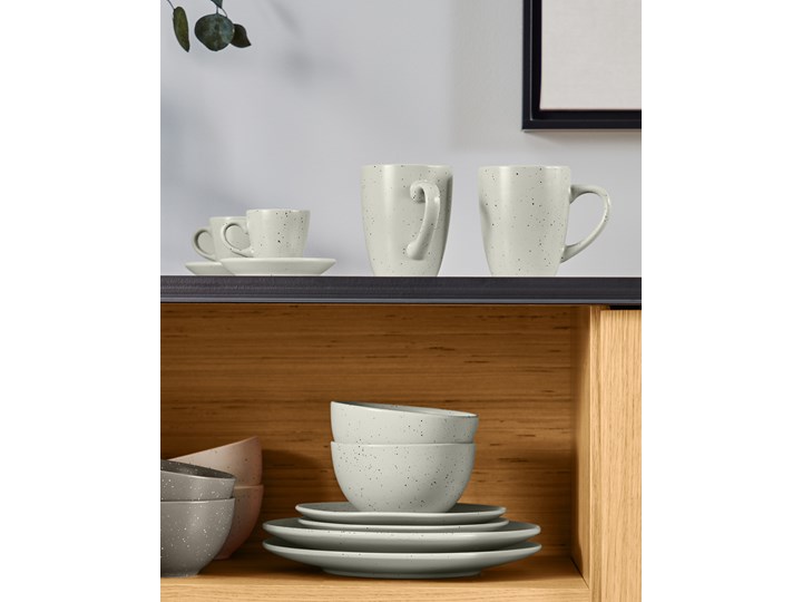 Filiżanka do kawy ze spodkiem Aratani jasnoszara Ceramika Kategoria Filiżanki Filiżanka do herbaty Filiżanka ze spodkiem Kolor Biały
