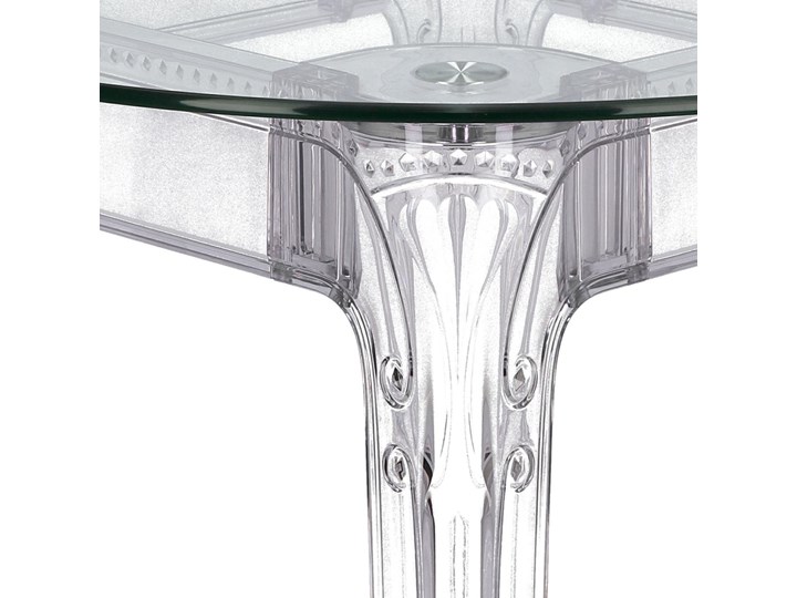 Stół transparentny okrągły Ghost 80' Kolor Przezroczysty Długość 80 cm Długość 84 cm Wysokość 74 cm Wysokość 84 cm Długość 85 cm Szerokość 84 cm Szkło Szerokość 123 cm Długość 123 cm Tworzywo sztuczne Rozkładanie