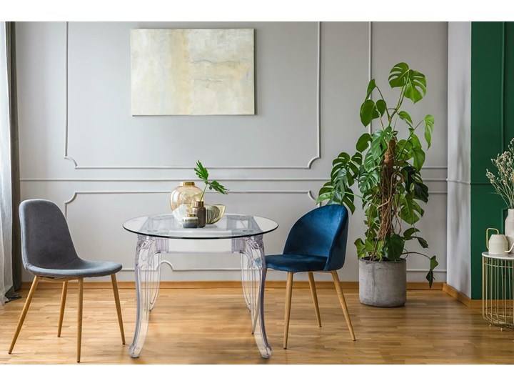 Stół transparentny okrągły Ghost 80' Długość 80 cm Długość 84 cm Szerokość 84 cm Kolor Przezroczysty Długość 85 cm Długość 123 cm Szerokość 123 cm Szkło Wysokość 74 cm Tworzywo sztuczne Wysokość 84 cm Rozkładanie