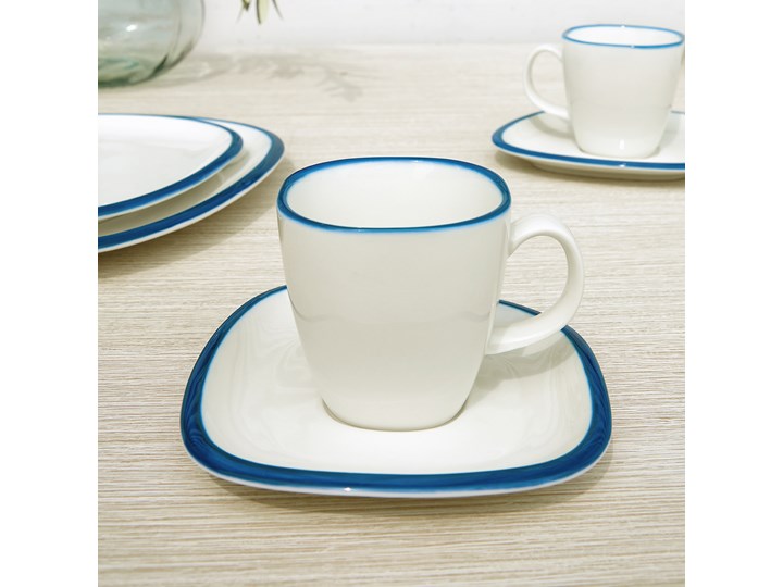 Kubek z talerzykiem Odalin porcelanowy biało-niebieski Porcelana Ceramika Filiżanka ze spodkiem Kolor Biały