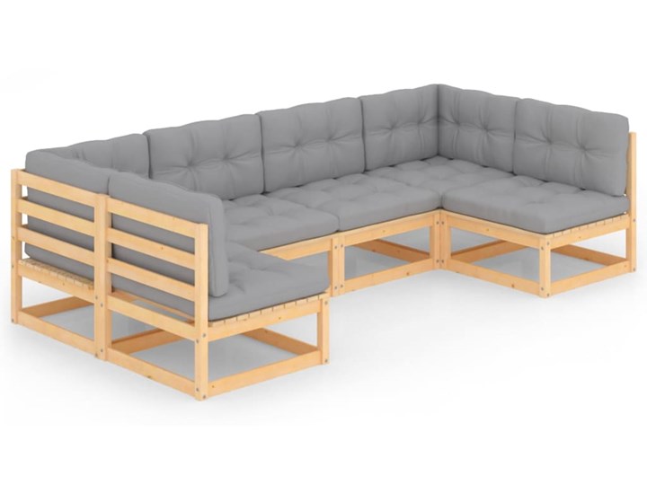 vidaXL 6-cz. ogrodowy zestaw wypoczynkowy z poduszkami, lita sosna Styl Rustykalny Drewno Narożnik Sofa Kolor Szary