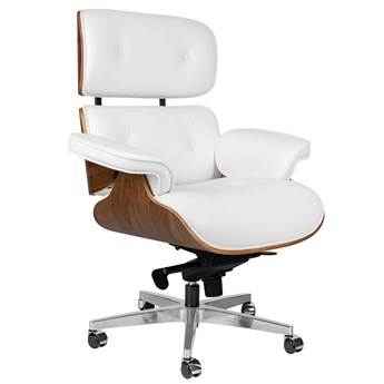 Designerski fotel z białym siedziskiem skórzanym Lounge Gubernator