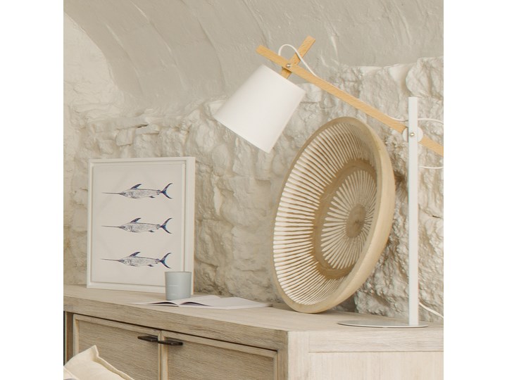Lampa stołowa Kosta biała Drewno Metal Lampa z abażurem Kolor Biały