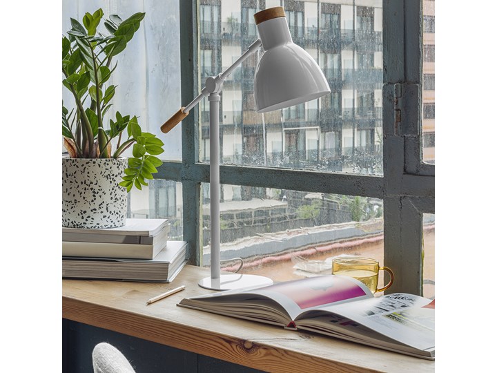 Lampa stołowa Tescarle biała Metal Drewno Lampa biurkowa Styl Industrialny