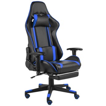 Niebiesko-czarny obrotowy fotel do gier z podnóżkiem - Epic Gamer