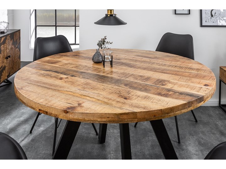 Stół Iron Craft 120 cm okrągły naturalny Mango 39584 Drewno Rozkładanie Metal Kategoria Stoły kuchenne