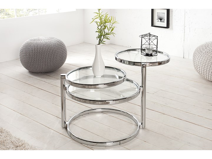 Stolik Art Deco 3 poziomy chrom 36064 Wysokość 43 cm Szkło Metal Styl Glamour