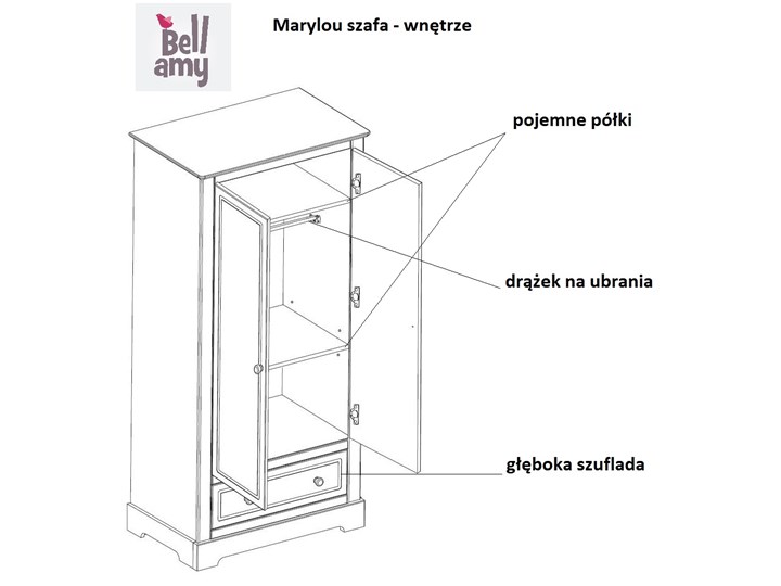 Szafa dziecięca Marylou Szerokość 103 cm Głębokość 52 cm Płyta MDF Płyta laminowana Metal Wysokość 174,6 cm Typ Gotowa Rodzaj drzwi Uchylne