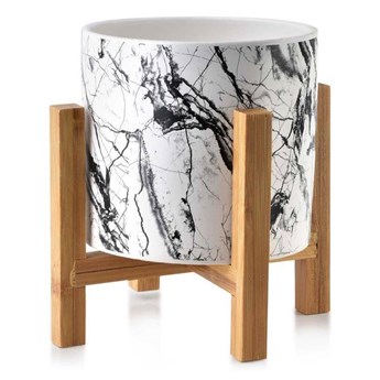 AVA doniczka ceramiczna na drewnianym stojaku, wys. 17 cm