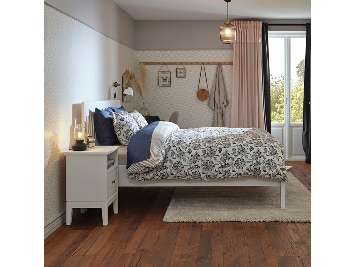 IKEA IDANÄS Rama łóżka, Biały, 140x200 cm Łóżko drewniane Zagłówek Z zagłówkiem