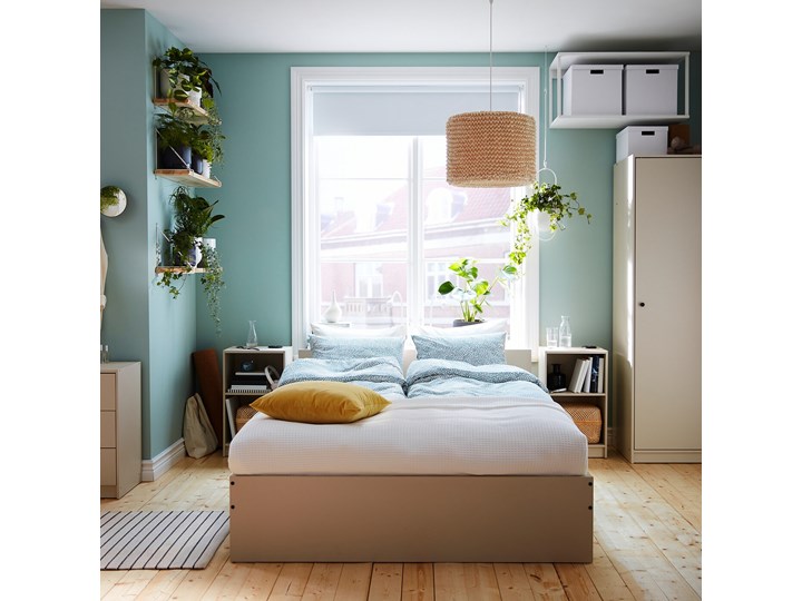 IKEA GURSKEN Zestaw mebli do sypialni 5 szt, jasnobeżowy, Szer. materaca: 140 cm Pomieszczenie Sypialnia