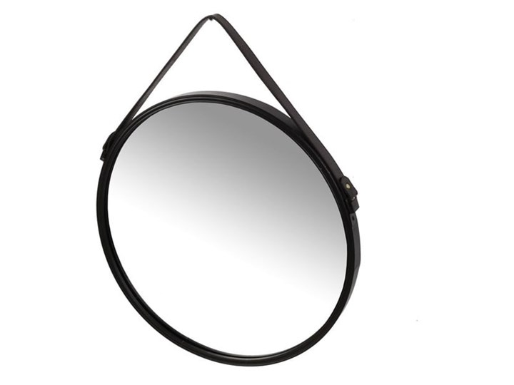 LUSTRO OKRĄGŁE NA PASKU METALOWE LOFT CZARNE 50CM Ścienne Styl Glamour